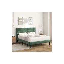 Galozzoit - Lit rembourré 140 x 200 cm, cadre de lit avec sommier à lattes et tête de lit, lit double rembourré, revêtement textile en velours vert