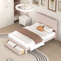 Lit rembourré avec sommier à lattes, dossier et grand tiroir, beige foncé (matelas non inclus)140 x 200 cm Okwish