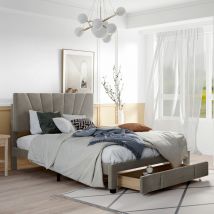Retrok - Lit rembourré 140 x 200 cm, lit double avec sommier à lattes, dossier et grand tiroir, lit double doux pour la peau en tissu velours pour