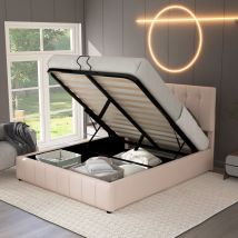 Okwish - Lit rembourré 140200, lit double avec espace de rangement, tête de lit rembourrée réglable en hauteur, sommier à lattes en métal, lit double