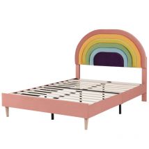 Lit rembourré 140x200 cm, tête de lit réglable en hauteur, supports de lattes en bois, velours - Rosa