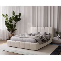 Lit Rembourré 160x200 Milan - Lit double avec Rangement, Sommier à Lattes - Lit coffre, tissu bouclé (Crème - Anthology 1)