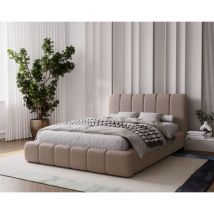 Lit Rembourré 180x200 Milan - Lit double avec Rangement, Sommier à Lattes - Lit coffre, tissu bouclé (Brun - Anthology 5)