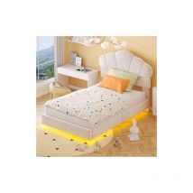 Ineasicer - Lit rembourré 90200 cm, avec barre lumineuse led, Tête de lit en forme de nuage, Design du pied de lit caché, Lit d'enfant, Lit