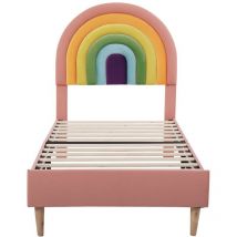 Gutent - Lit rembourré 90x200 cm, avec sommier à lattes et tête de lit, tête de lit réglable en hauteur, velours - Rose