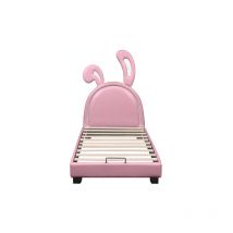 Gutent - Lit rembourré 90x200cm, lit d'enfant avec sommier à lattes et dossier, lit de fille en forme d'oreille de lapin avec pieds surélevés(matelas