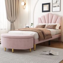 Wishdor - Lit adulte Lit simple Lit enfant 90 x 200 cm en forme de coquille avec banquette, rose
