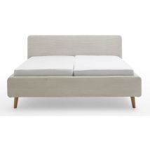 Lit rembourré adulte 160x200cm avec tête de lit en velours côtelé beige -Longueur 180 x profondeur 218 x hauteur 105cm