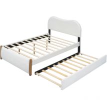 Lit rembourré avec lit gigogne pratique, design minimaliste, Blanc -140x200 cm