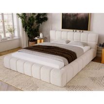 Lit rembourré avec rangement 120x200 bouclé beige Alicante