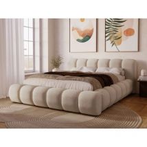 Lit rembourré avec rangement 120x200 velours beige Doria