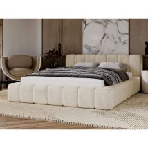 Lit rembourré avec rangement 120x200 velours beige Ibiza