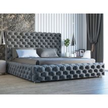 Graingold - Lit rembourré avec rangement 200x200 velours gris foncé Heaven