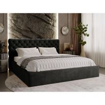 Graingold - Lit rembourré avec rangement 200x200 velours noir Apollo