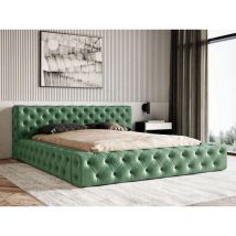 Graingold - Lit rembourré avec rangement 160x200 velours vert Palini