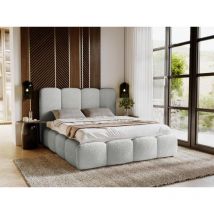 Lit rembourré avec rangement 140x200 bouclé gris Galli