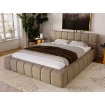Graingold - Lit rembourré avec rangement 140x200 bouclé marron Alicante