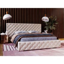 Lit rembourré avec rangement 140x200 velours beige Madera