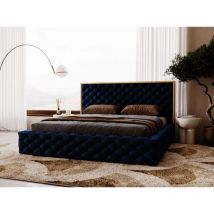 Graingold - Lit rembourré avec rangement 140x200 velours bleu Wave
