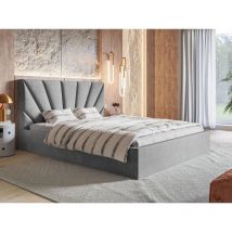 Lit rembourré avec rangement 140x200 velours gris clair Orlo