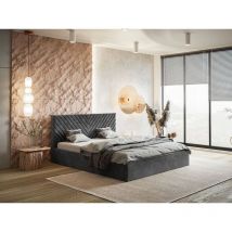 Lit rembourré avec rangement 140x200 velours gris foncé Esma