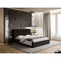 Lit rembourré avec rangement 140x200 velours noir Corti