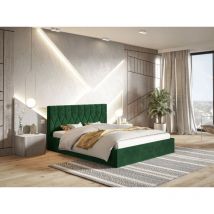 Lit rembourré avec rangement 140x200 velours vert Gaja