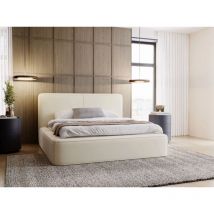 Lit rembourré avec rangement 160x200 velours beige Amaro