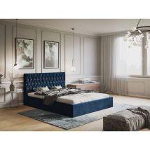 Lit rembourré avec rangement 160x200 velours bleu Benny