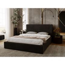 Graingold - Lit rembourré avec rangement 160x200 velours marron Malmo