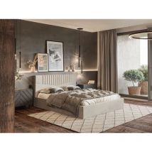 Lit rembourré avec rangement 180x200 velours beige Lido