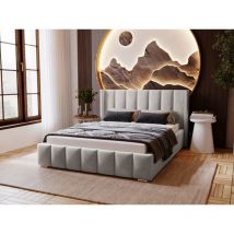 Lit rembourré avec rangement 180x200 velours gris clair Marano