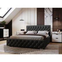 Graingold - Lit rembourré avec rangement 140x200 velours noir Velutto
