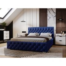 Graingold - Lit rembourré avec rangement 140x200 velours bleu Velutto