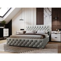 Lit rembourré avec rangement 140x200 velours gris clair Velutto