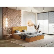 Lit rembourré avec rangement 180x200 velours jaune Esma