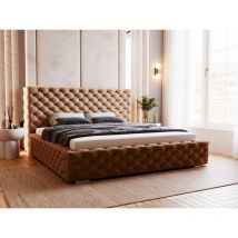 Graingold - Lit rembourré avec rangement 180x200 velours marron Astra