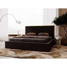 Graingold - Lit rembourré avec rangement 180x200 velours noir Bonito