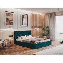 Lit rembourré avec rangement 180x200 velours turquoise Andri