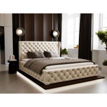 Graingold - Lit rembourré avec rangement 200x200 velours beige Kingston
