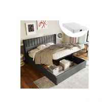 Lit Rembourré et Matelas Tapissés, Cadre de Lit Double de Rangement 160x200CM