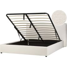 Lit Rembourré Glamour avec Rangement 160 x 200 cm en Tissu Bouclé Blanc Cassé Lavaur