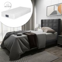 Retrok - Lit Rembourré - Lit en Lin Lit simple cadre de Lit + Sommier à Lattes + Tête de Lit avec Matelas à Ressorts - Gris 90x200cm