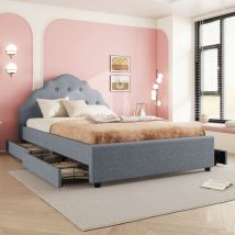 Lit rembourré, lit rembourré 140x200cm, lit double (sans matelas), lin, style minimaliste, gris