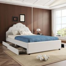 Lit rembourré, lit rembourré 140x200cm, lit double (sans matelas), lin, style minimaliste, beige