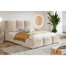 Emporius - Lit rembourré 200x200 cm Roma - Lit Double avec Tissu Velours, Tiroir de Lit & Sommier (Beige - Amor Velvet 4304) + cadre à lattes en métal