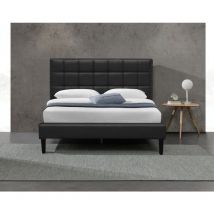 Literie Julien - Lit riley pour matelas 120x200 - Sommier + Tête de Lit Capitonnee Couleur noir + Pieds en 16 cm pour matelas - 2 x 13 Lattes
