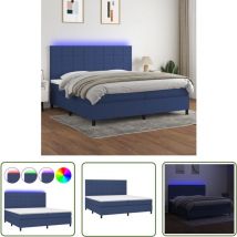 Kalisse - The Living Store Sommier à lattes de lit et matelas et led Bleu 200x200 cm Tissu - Lit Plateforme - Lit Design - Lit Avec Led - Matelas à