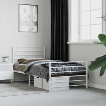 Lit simple - 100x190 cm, Lit adulte et enfants, Cadre de lit métal sans matelas et pied de lit blanc FR172003 Maison Chic
