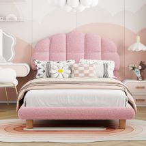 Eifson - Lit simple 90x200cm avec tête de lit semi-circulaire sherpa, sommier à lattes en bois, adapté aux enfants et adolescents - Rose
